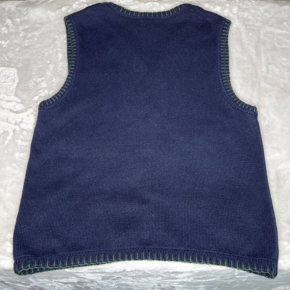 Parisian Works Women's Blue Embroidered Fall Leaf Patches Button-Up Sweater Vest - Picture 4 of 8